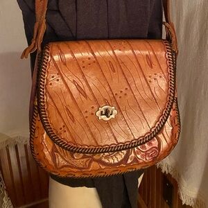 Boho Leather Wood & Roses Hand Tooled Purse